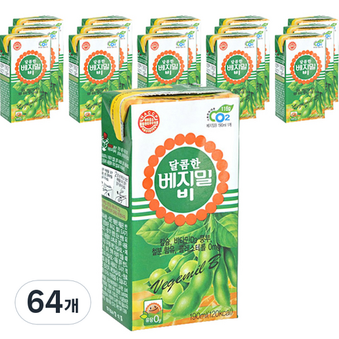 베지밀 달콤한 비 두유, 190ml, 64개