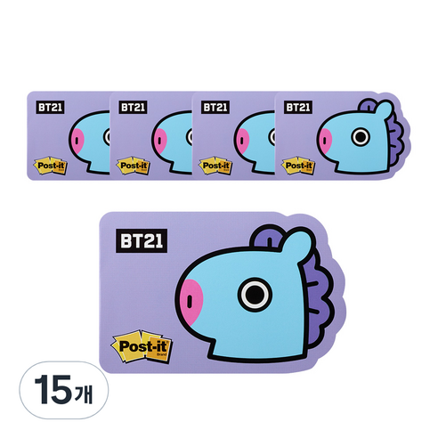 쓰리엠 포스트잇 강한점착용 모양노트 654 BT21, 망, 15개