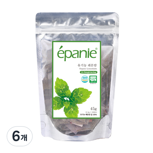 에빠니 유기농 레몬밤 삼각망 티백, 1.5g, 30개입, 6개