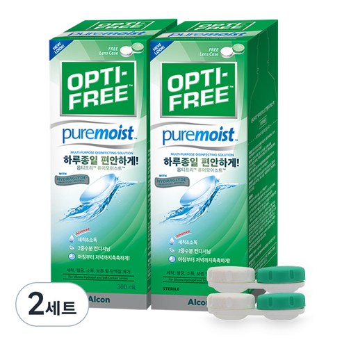 옵티프리 퓨어모이스트 렌즈세정액 300ml 2P + 렌즈케이스 2p, 2세트