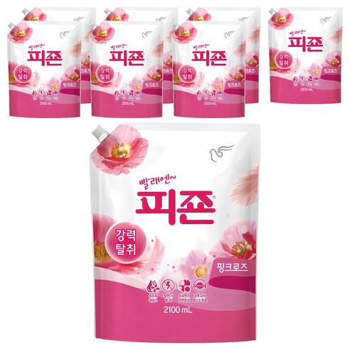 피죤 섬유유연제 핑크로즈 리필, 2.1L, 8개