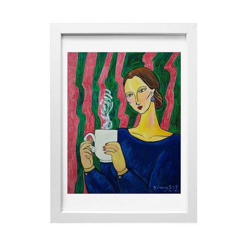 Lady having a cup of coffee, MDF화이트