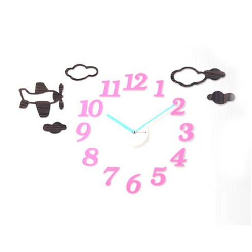 DIY 벽시계 클래식, 비행기와 구름(핑크)