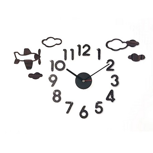 DIY 벽시계 블랙스파클, 비행기와 구름(마시멜로)