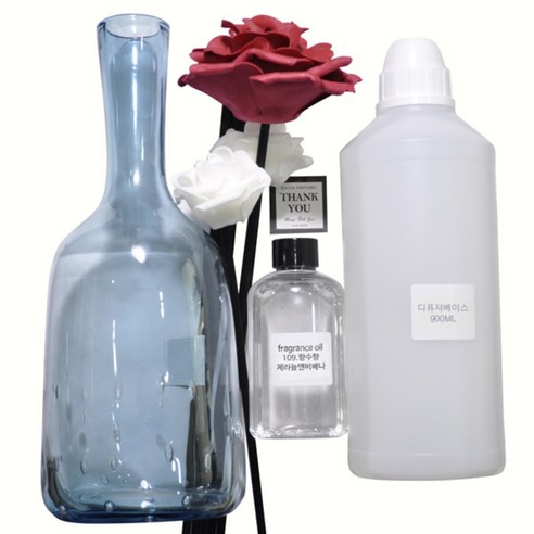 디퓨저KIT 버블꽃병 레드로즈, 향수향 제라늄 앤 버베나, 1.3L