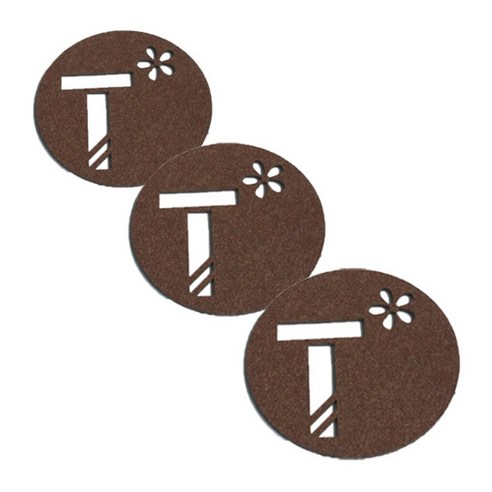 레이저 커팅 펠트컵받침 이니셜 T 3개, 브라운