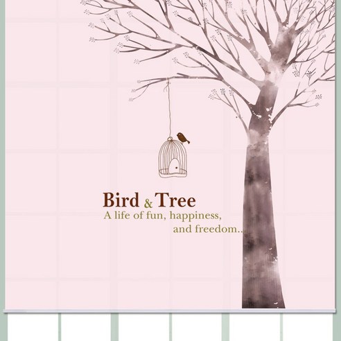 스코홈 북유럽 감성 롤스크린, Tree&Bird (핑크)