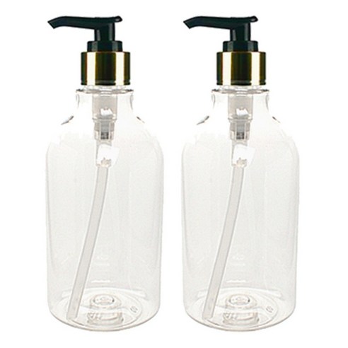 병도매닷컴 디스펜서용기 DN400 2개, 용기(투명), 캡(검정골드), 400ml