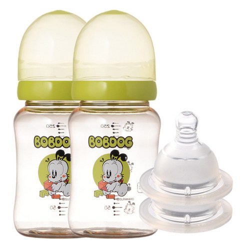리틀밥독 PESU 유꼭지젖병 트윈팩 260ml 젖꼭지 2개입, 1단계(신생아), 그린
