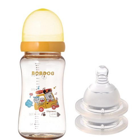 리틀밥독 국내 제조 PPSU 유꼭지젖병 300ml 젖꼭지 2개입, 옐로우, 1세트