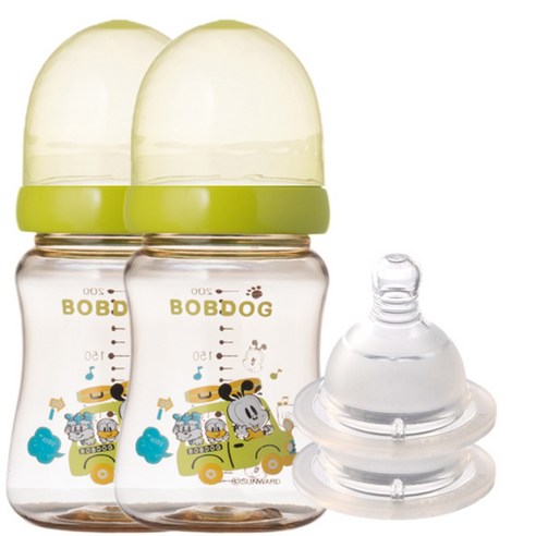 리틀밥독 PPSU 유꼭지젖병 200ml 젖꼭지 2개입, 4단계(6개월 이상), 그린