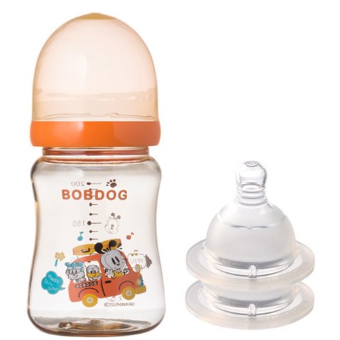 리틀밥독 PPSU 유꼭지젖병 200ml 젖꼭지 2개입, 4단계(6개월 이상), 오렌지