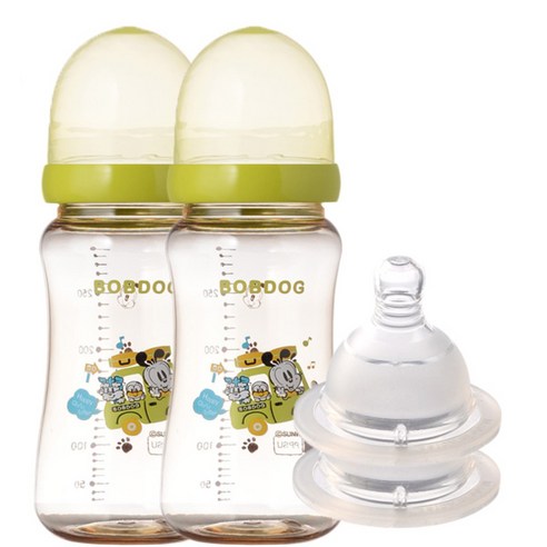 리틀밥독 PPSU 유꼭지젖병 트윈팩 300ml 젖꼭지 2개입, 2단계(0~3개월), 그린