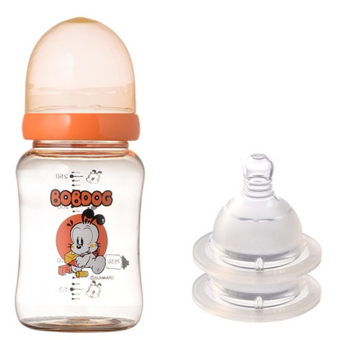리틀밥독 PESU 유꼭지젖병 260ml 젖꼭지 2개입, 2단계(0~3개월), 오렌지