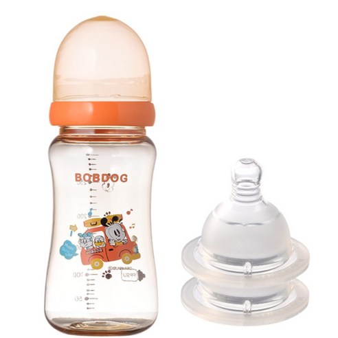 리틀밥독 PPSU 유꼭지젖병 300ml 젖꼭지 2개입, 4단계(6개월 이상), 오렌지