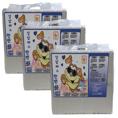 강남패드 한번 쏴 강아지용 배변패드 레몬향 100p, 3개
