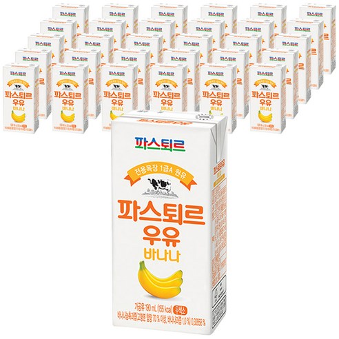 파스퇴르 전용목장 1급A 원유 바나나우유, 190ml, 96개입