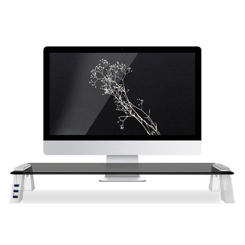 천하지엘씨 스마트독브릿지 컴팩트 모니터 받침대 USB 3.0, 화이트 + 블랙유리, 1개