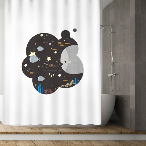 창문그리기 샤워커튼 물고기B 150cm x 180cm, 1개