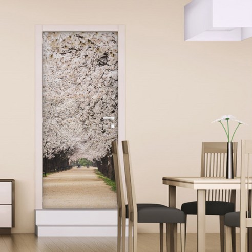 꾸밈 현관문 시트지, 걷고 싶은 벚꽃길, 100 x 210 cm