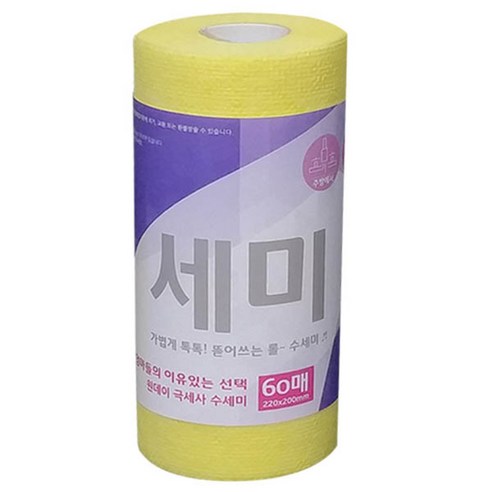 세미 원데이 극세사 수세미 옐로, 60매, 3개