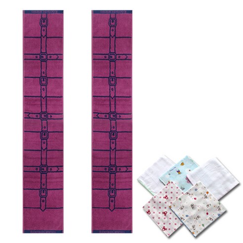 송월타월 로베르타 뉴 스포츠타올 2p + 가제손수건 2p 랜덤 발송, 자주, 1세트