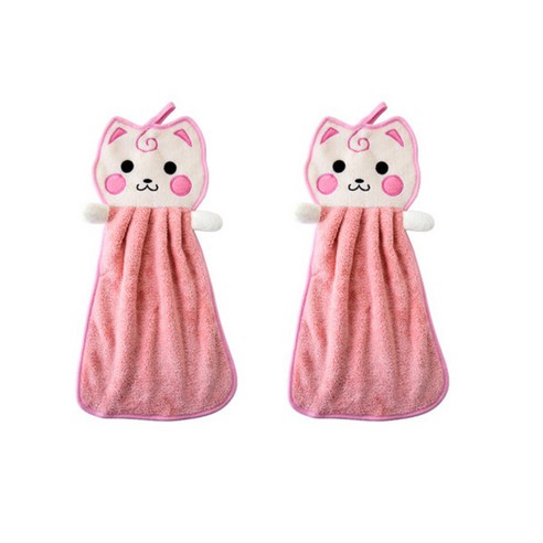 블럭마트 귀염둥이 고양이 주방행주, 핑크, 2개입