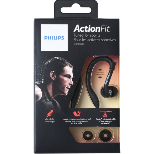 필립스 Action Fit 방수 이어폰, SHQ3200, 블랙