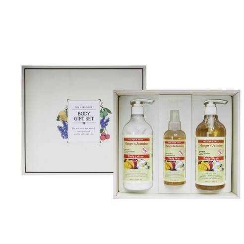더허브샵 바디 선물세트 망고&자스민 바디로션 500ml + 바디워시 500ml + 바디미스트 200ml, 1세트