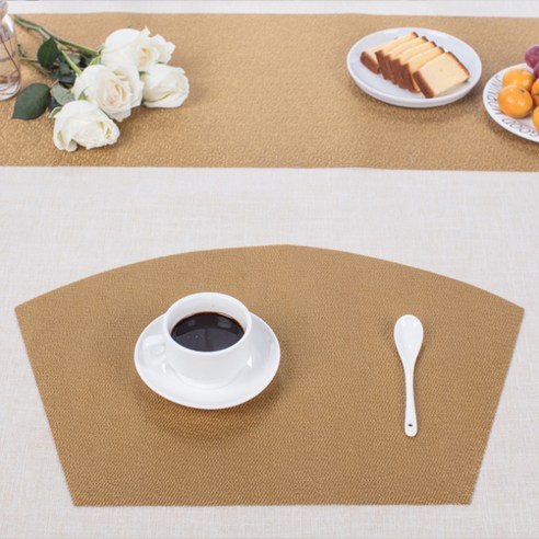 리빙팝 내추럴 텍스쳐 라운드 식탁 매트, 골드, 45 x 30 cm