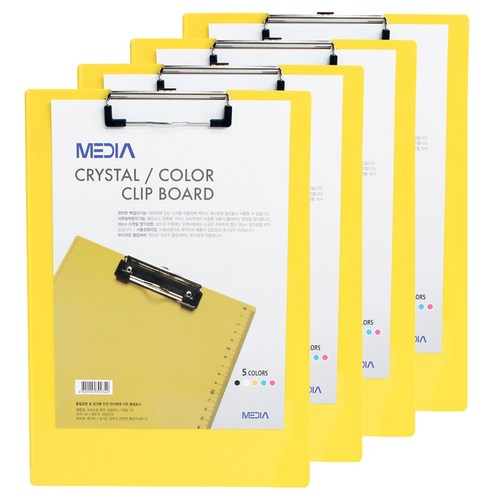 MEDIA 크리스탈 칼라 클립보드 A4, 노랑색, 4개
