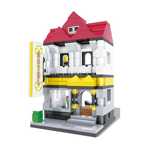 HSANHE HS6421 2층호텔 나노블럭, 혼합 색상