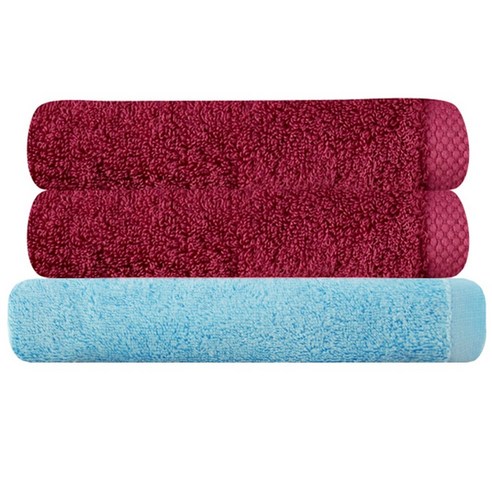 송월타월 피안느타월 40수 170g 2p + 모던바스타월, 피안느타월 (진분홍), 바스타월 (하늘), 1세트