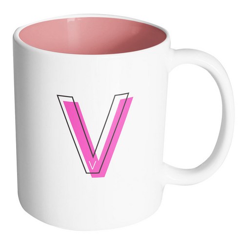 핸드팩토리 아웃라인 알파벳 V 머그컵, 내부 파스텔 핑크, 1개