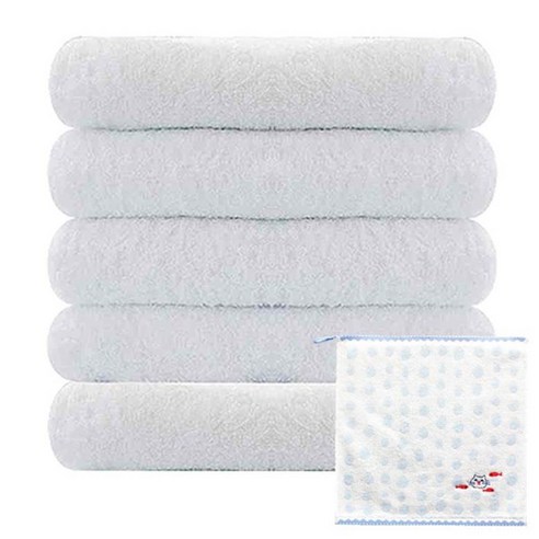 송월타월 30수 코마사 호텔타월 170g 5p + 고양이 핸드타월 하늘, 하얀색, 1세트