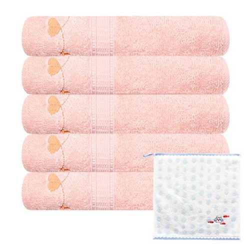 송월타월 스윗하트 하니 타월 5p + 고양이 핸드타월 하늘, 살구, 1세트