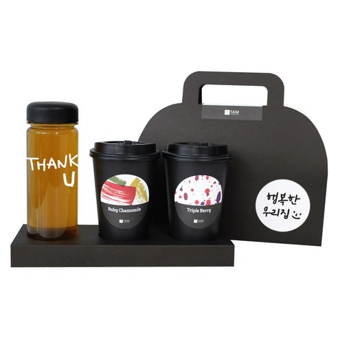 1AM 쥬뗌므 블랜딩 프리미엄 차세트 검은뚜껑, 보틀 + 스티커 THANK U + 루비 캐모마일 3p + 트리플 베리 3p + 패키지 블랙 행복한우리집, 1세트