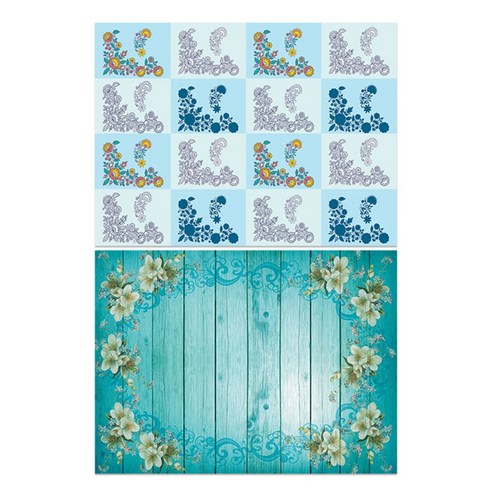 로엠디자인 실리콘 식탁매트 꽃패턴블루 + 꽃마루, 혼합 색상, 385 x 285 mm