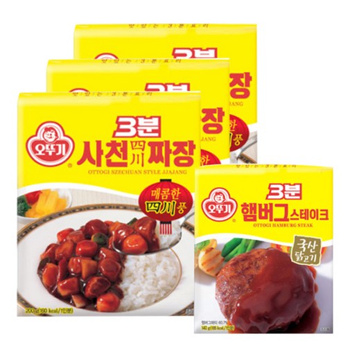 오뚜기 3분 사천짜장 3p + 3분 햄버그 스테이크, 200g, 1세트