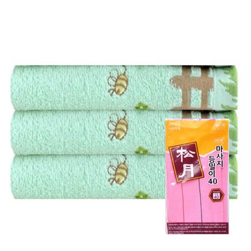 송월타월 허니펜스 세면타올 3p + 마사지 등밀이 때수건 40 분홍, 연두, 1세트
