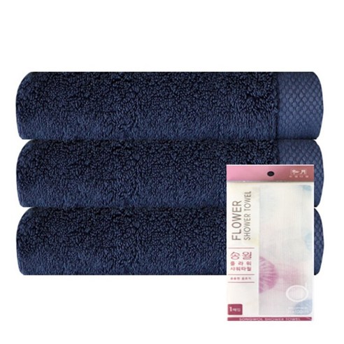 송월타월 호텔 피안느 170g 3p + 플라워 샤워타월 프레쉬 하늘, 진파랑, 1세트