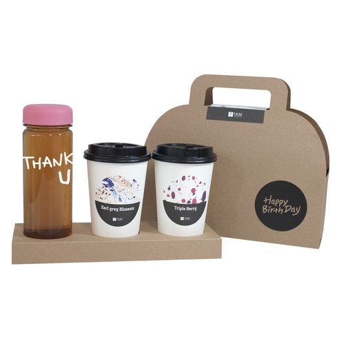 1AM 쥬뗌므 프리미엄 크라프트 THANK U 분홍뚜껑 보틀 블랜딩차세트, 크라프트 패키지 + 티백세트(테이크아웃잔 2p + 얼그레이 블라썸 3p + 트리플 베리 3p) + THANK U 보틀 스티커 + 트라이탄 보틀 +  Happy B 패키지 스티커, 1세트