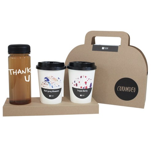 1AM 쥬뗌므 프리미엄 크라프트 THANK U 검은뚜껑 보틀 블랜딩차세트, 크라프트 패키지 + 티백세트(테이크아웃잔 2p + 얼그레이 블라썸 3p + 트리플 베리 3p) + THANK U 보틀 스티커 + 트라이탄 보틀 +  Coramdeo 패키지 스티커, 1세트