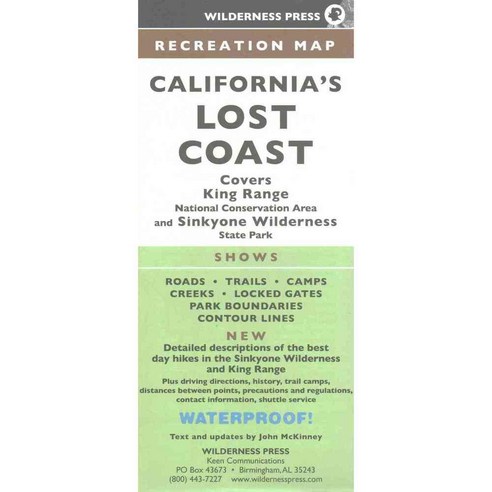 California''s Lost Coast Recreation Map: Covers King Range National Conservation Area and Sinkyone Wilderness State Park, Wilderness Pr