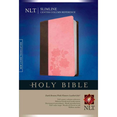 Holy Bible: New Living Translation Dark Brown / Pink Flowers LeatherLike Slimline Center Column Reference, Tyndale House Pub