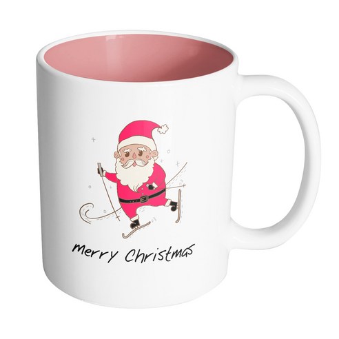 핸드팩토리 스키산타 메리 크리스마스 머그컵, 내부 파스텔 핑크, 1개