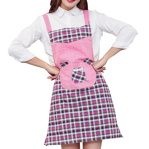 이코디 곰돌이 타탄체크 앞치마, 로즈레드, 1개