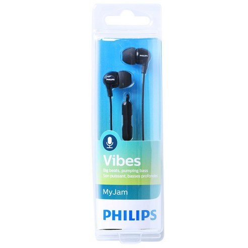 필립스 Vibes 커널형 이어폰 SHE3555 통화기능 스마트폰용, 블랙