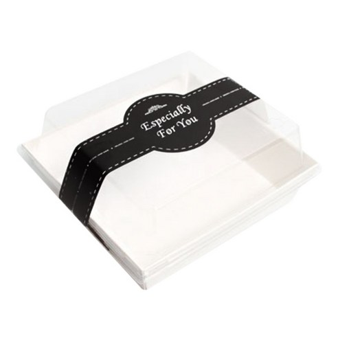 피크닉하우스 정사각 샌드위치 일회용용기 화이트 + 투명 뚜껑 + 블랙 원띠지 세트, 8개입, 1세트