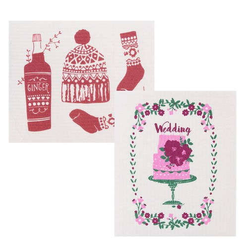 유니아트 북유럽 행주 2p 세트 겨울모자, 2개, 웨딩케익